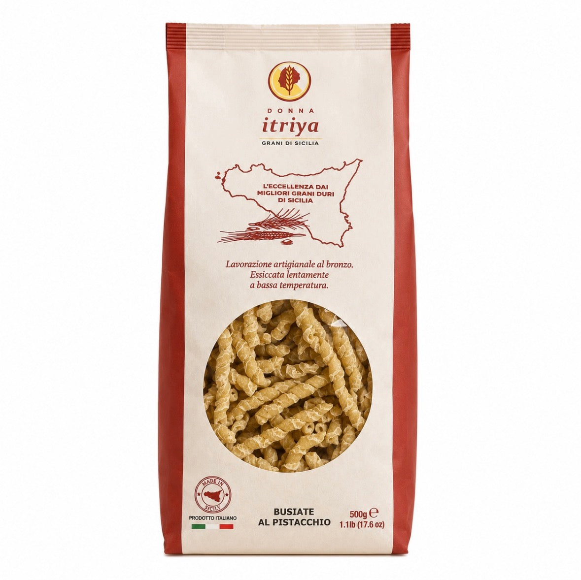 Donna Itriya Busiate al Pistacchio siciliansk pasta med 4 % pistasj 500 g