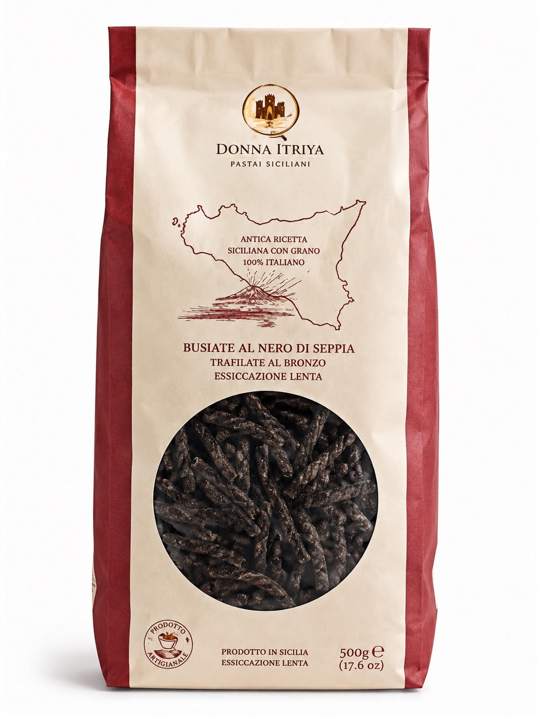 Donna Itriya Busiate al Nero di Seppia siciliansk pasta med blekksprutblekk 500 g