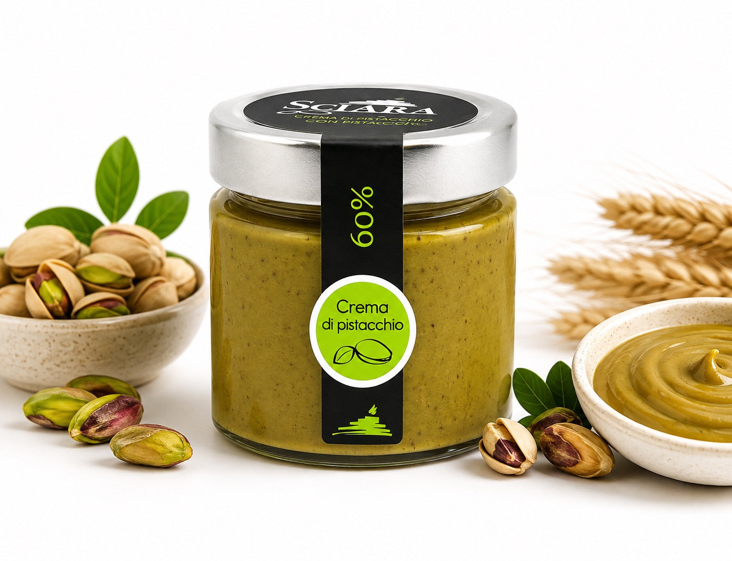 Sciara premium pistasjkrem med 60 % pistasjnøtter – produsert i Bronte på Sicilia, 190 g.