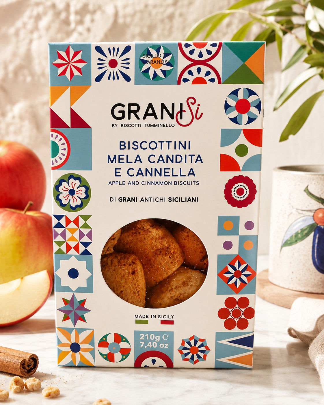 Tumminello GraniSì kjeks med kandisert eple og kanel 210 g – autentiske italienske kjeks fra Sicilia.